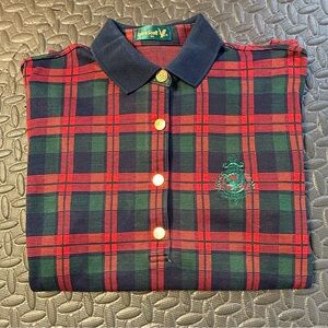 Lyle & Scott Men’s Plaid Long Sleeve Polo With Embroidered Logo Size Small